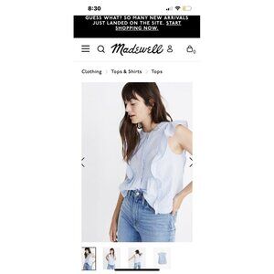 Madewell swiss dotted ruffle top - size small - blue/white